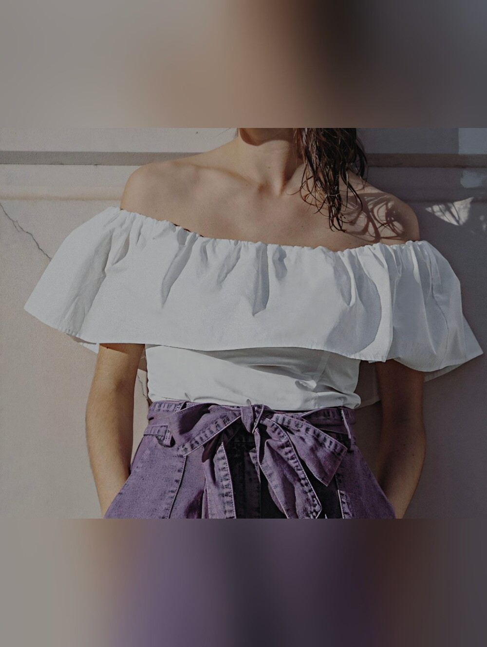 White Off-Shoulder Ruffle Top by